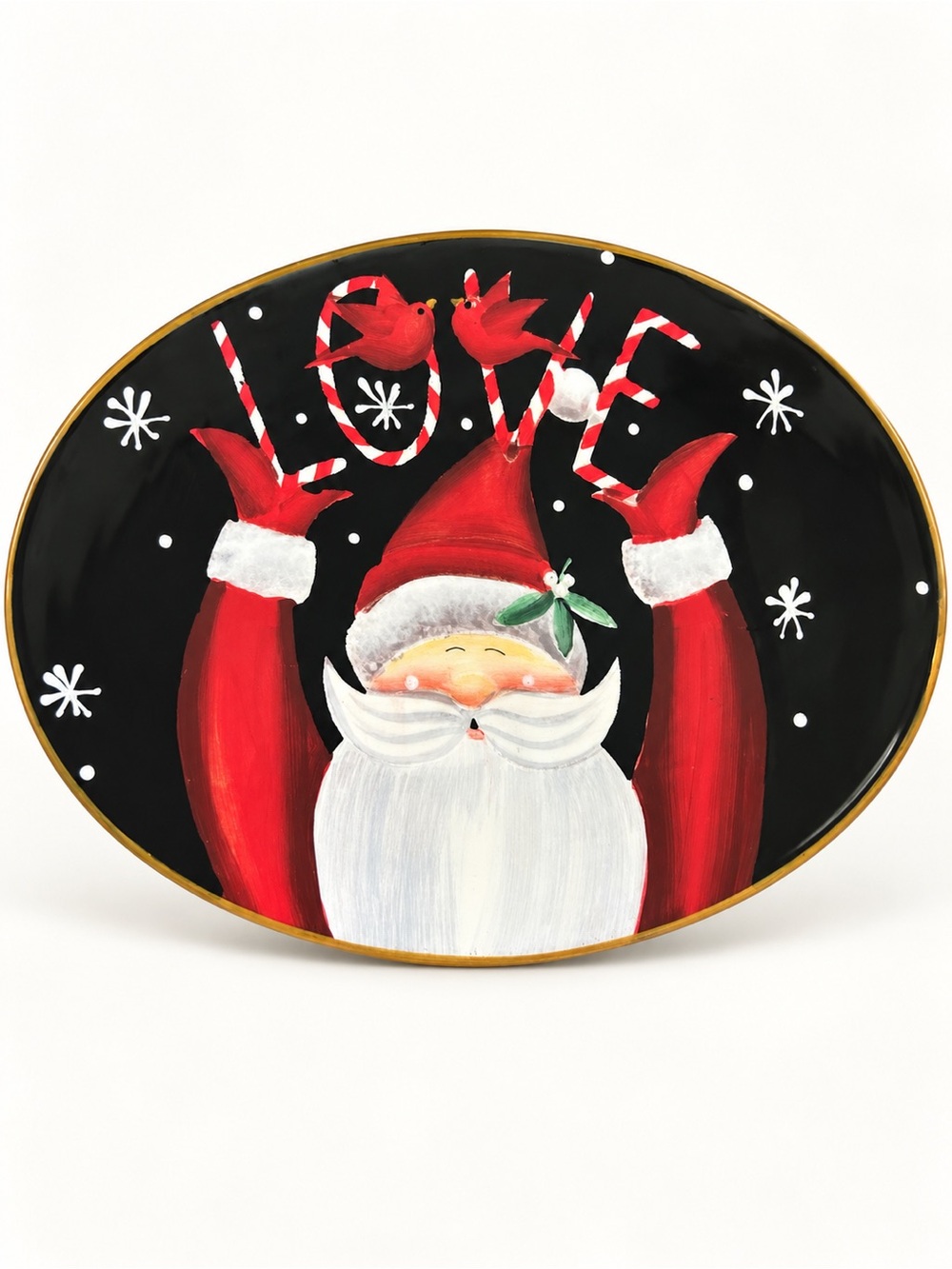 Certified International Stephanie Stouffer Holiday Santa LOVE Oval Plate EUC